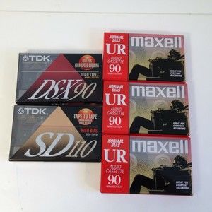 Lot of 5 Cassette Tapes TDK (1) DS-X 90 (1) SD 110 (3) Maxell UR 90 New Sealed